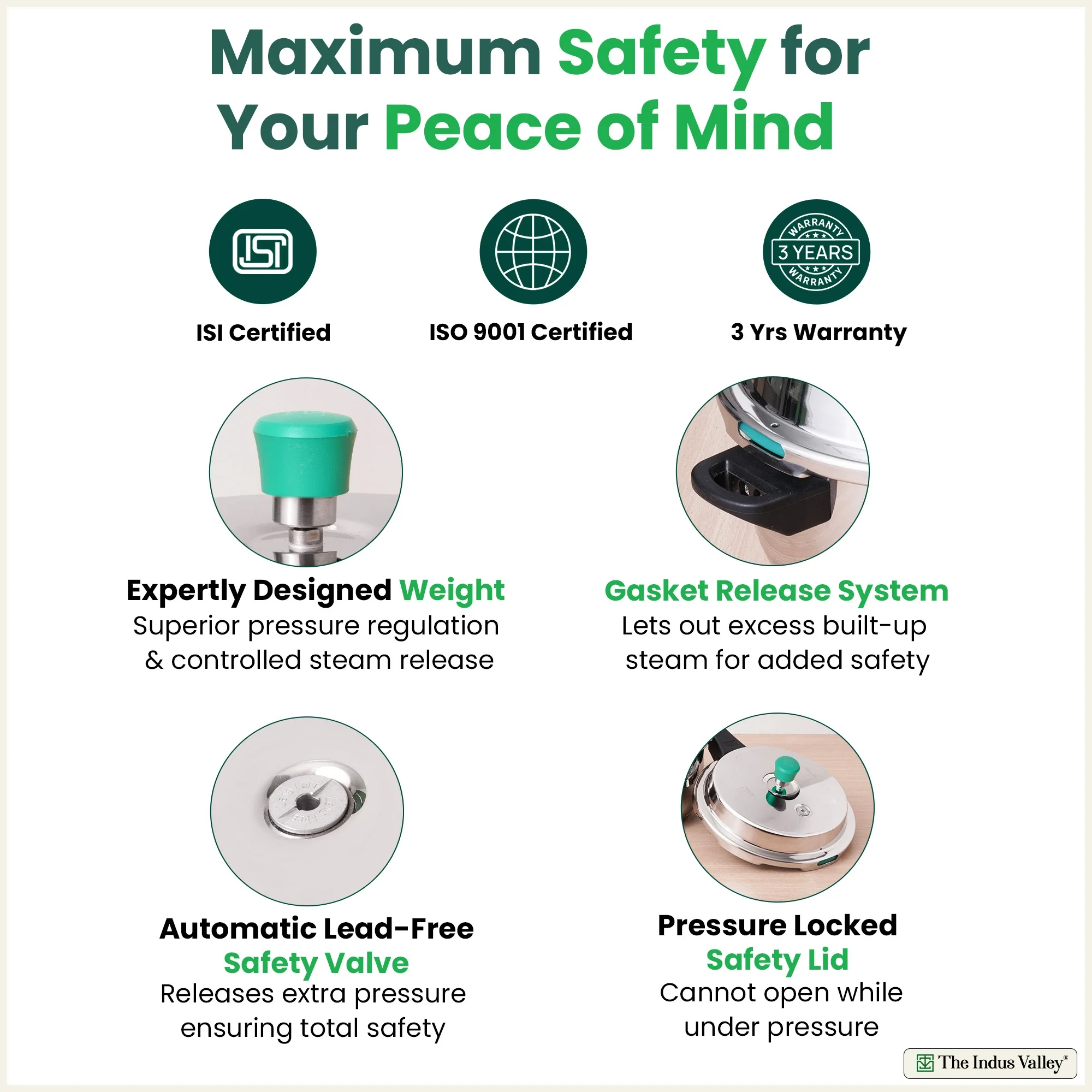 QuicKooker Tri-Steel Stainless Steel Pressure Cooker 3/5 L , Premium Quality, 3 Layer Heavy Bottom, 100% Safe, ISI Certified, 3 Yr Warranty, Induction & Gas - Image 5