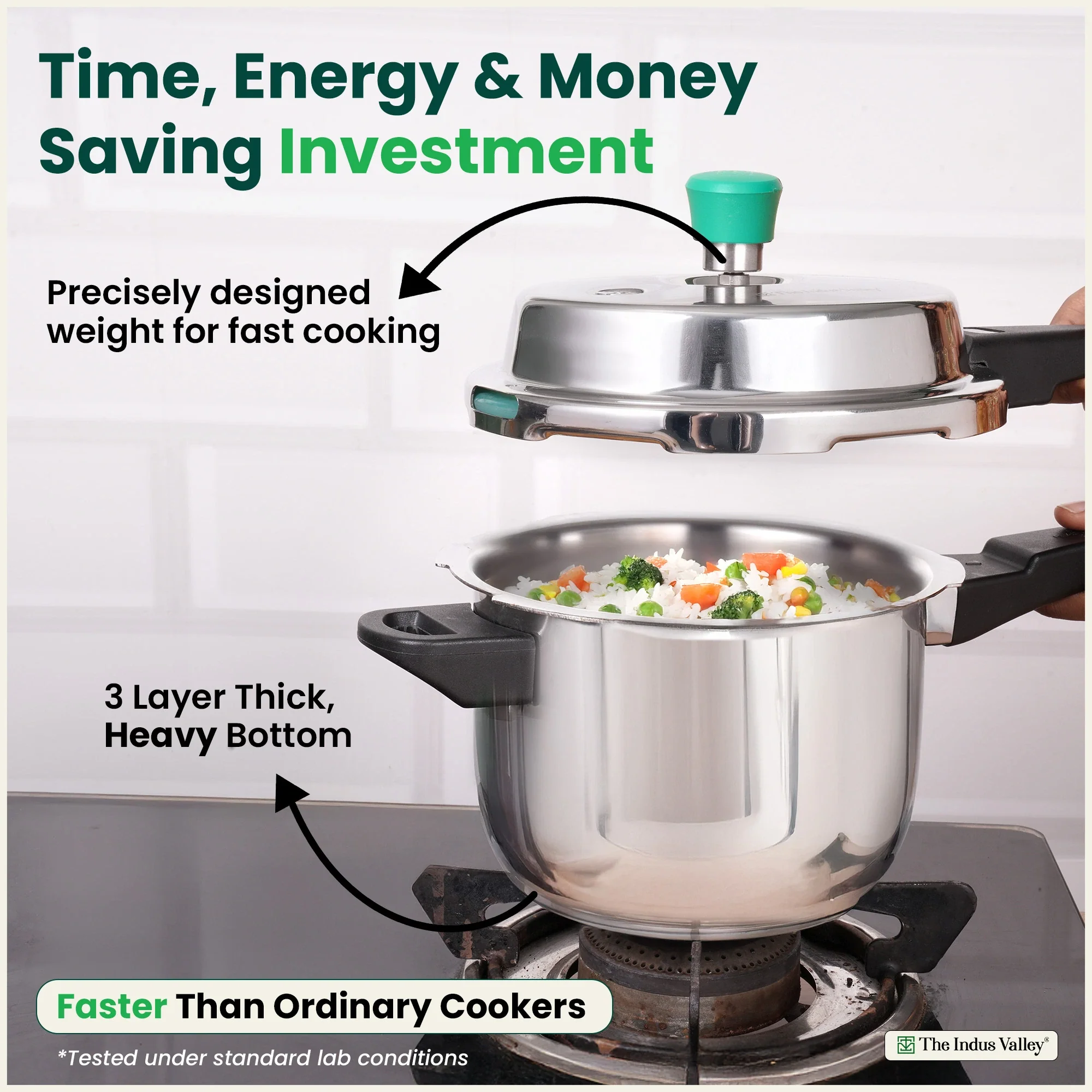 QuicKooker Tri-Steel Stainless Steel Pressure Cooker 3/5 L , Premium Quality, 3 Layer Heavy Bottom, 100% Safe, ISI Certified, 3 Yr Warranty, Induction & Gas - Image 6