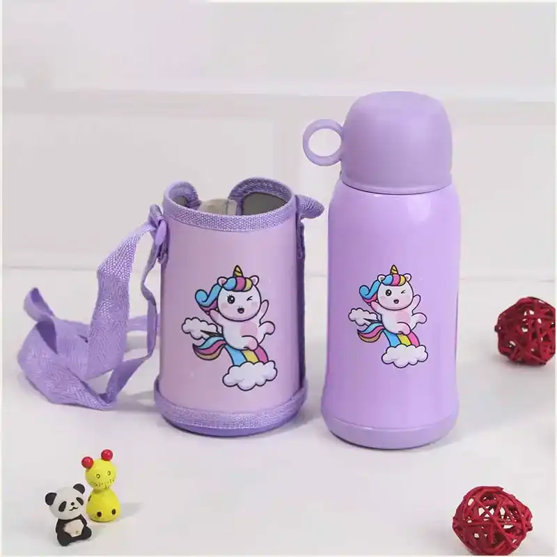 Premium Stainless Steel Vacuum Insulated School Kid Water Bottle 450ml, Silicone Sippy & Bag,Leakproof Lid - Image 3