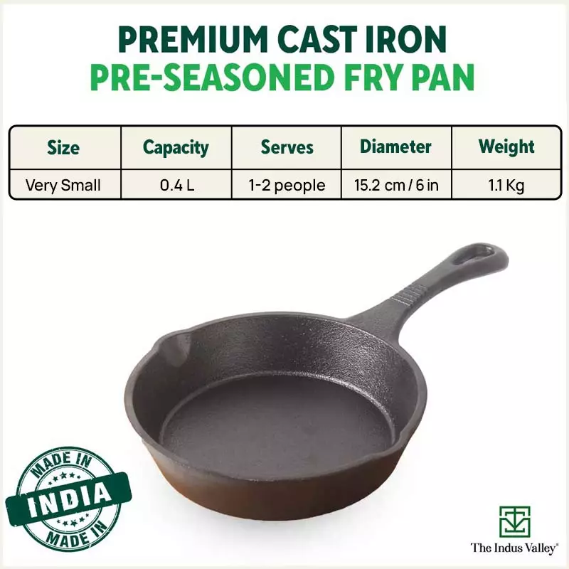 CASTrong Cast Iron Fry Pan 15.2cm, 0.4L, Pre-seasoned, Naturally Nonstick, 100% Pure, Toxin-free, Induction - Image 3