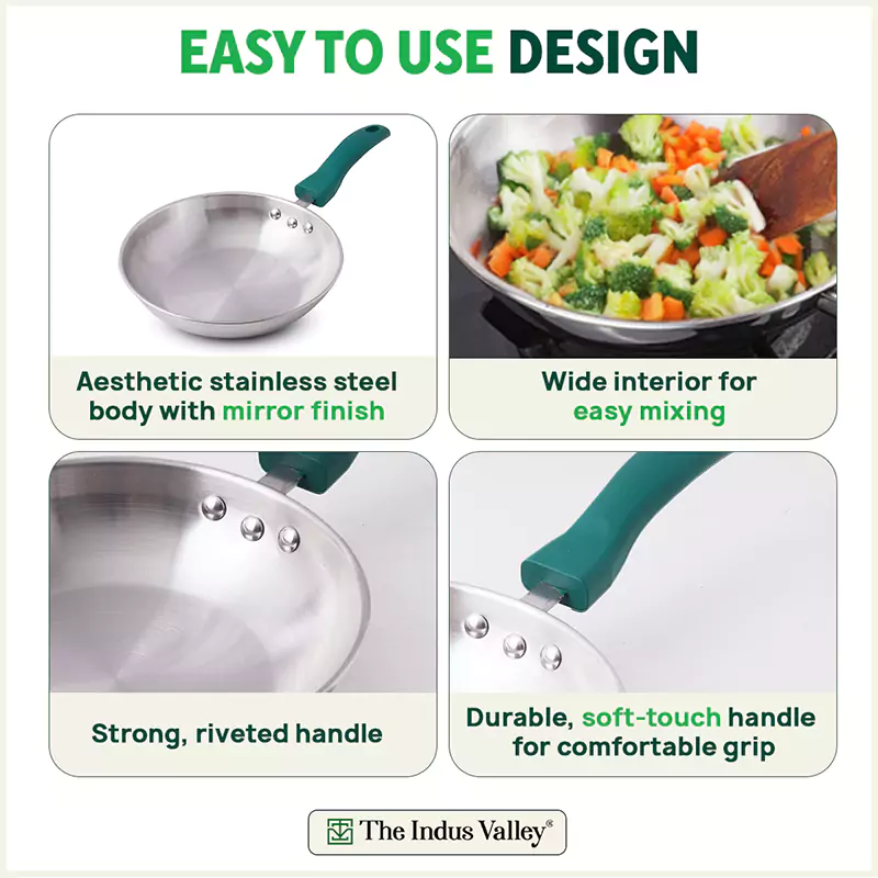 Tri-Steel Stainless Steel Frying Pan/Skillet 1.2/1.5L, Premium Quality, Tri-ply (3 Layer) Bottom, Soft-touch Handle, 100% Toxin-free, Non-stick, Induction & Gas - Image 8