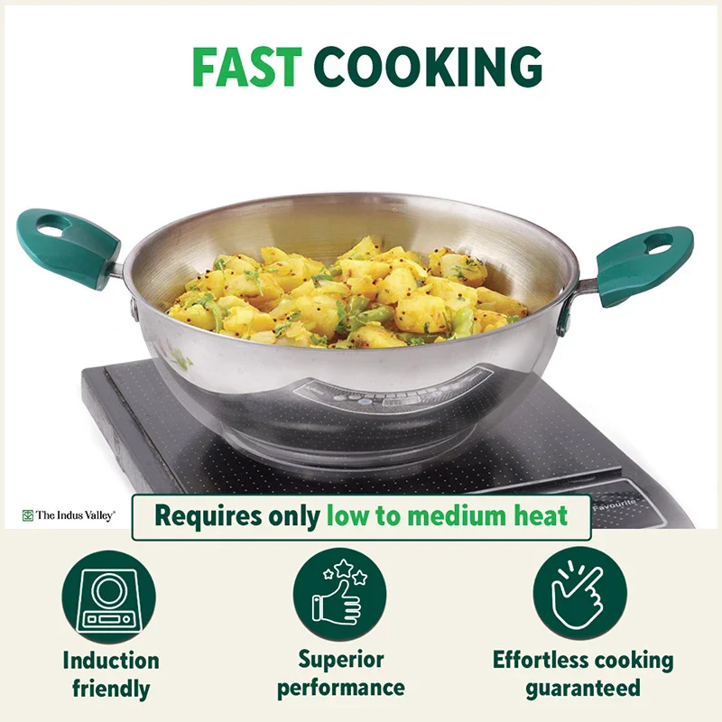 Tri-Steel Stainless Steel Kadai+ Lid 1.6/2.1/3.4/4.5 L, Premium Quality, Tri-ply (3 Layer) Bottom, Cool-touch Handles, 100% Toxin-free, Non-stick, Induction & Gas - Image 7