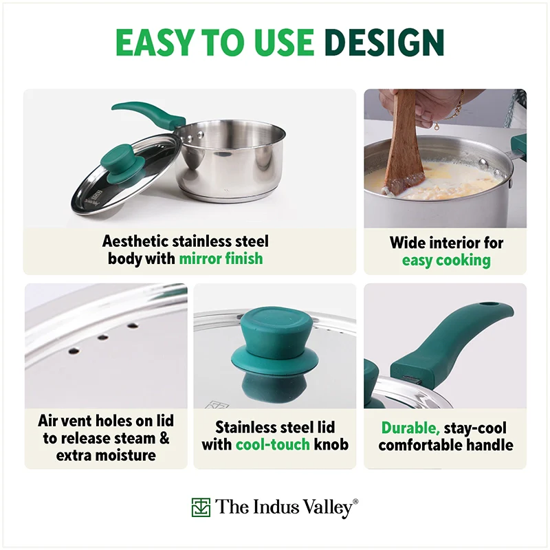 Tri-Steel Stainless Steel Tea/Milk Pan+ Lid 1/1.4 L, Premium Quality, Tri-ply (3 Layer) Bottom, Soft-touch Handle, 100% Toxin-free, Non-stick, Induction & Gas - Image 10