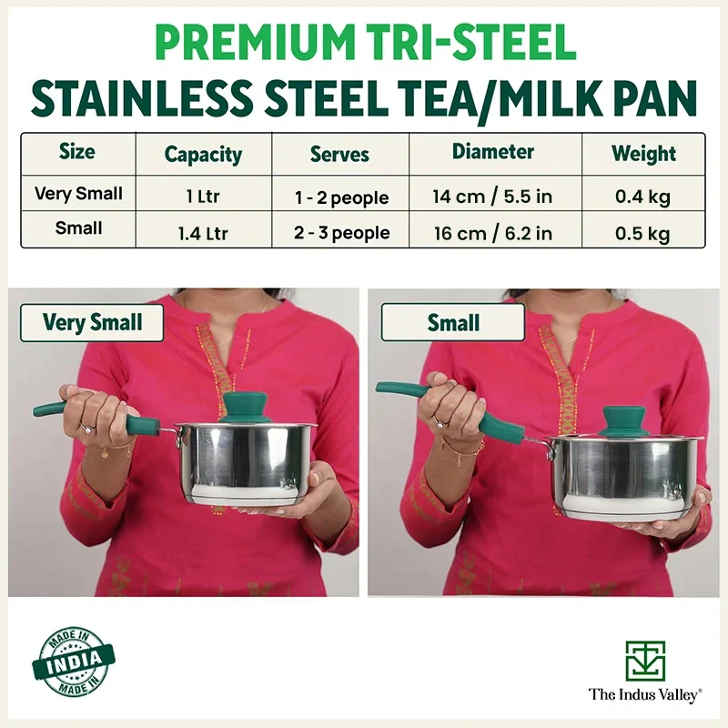 Tri-Steel Stainless Steel Tea/Milk Pan+ Lid 1/1.4 L, Premium Quality, Tri-ply (3 Layer) Bottom, Soft-touch Handle, 100% Toxin-free, Non-stick, Induction & Gas - Image 3