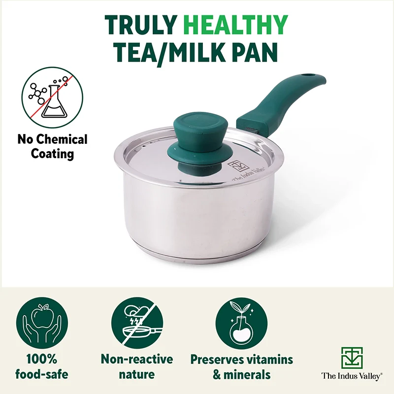 Tri-Steel Stainless Steel Tea/Milk Pan+ Lid 1/1.4 L, Premium Quality, Tri-ply (3 Layer) Bottom, Soft-touch Handle, 100% Toxin-free, Non-stick, Induction & Gas - Image 4