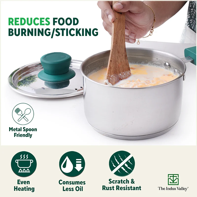 Tri-Steel Stainless Steel Tea/Milk Pan+ Lid 1/1.4 L, Premium Quality, Tri-ply (3 Layer) Bottom, Soft-touch Handle, 100% Toxin-free, Non-stick, Induction & Gas - Image 7