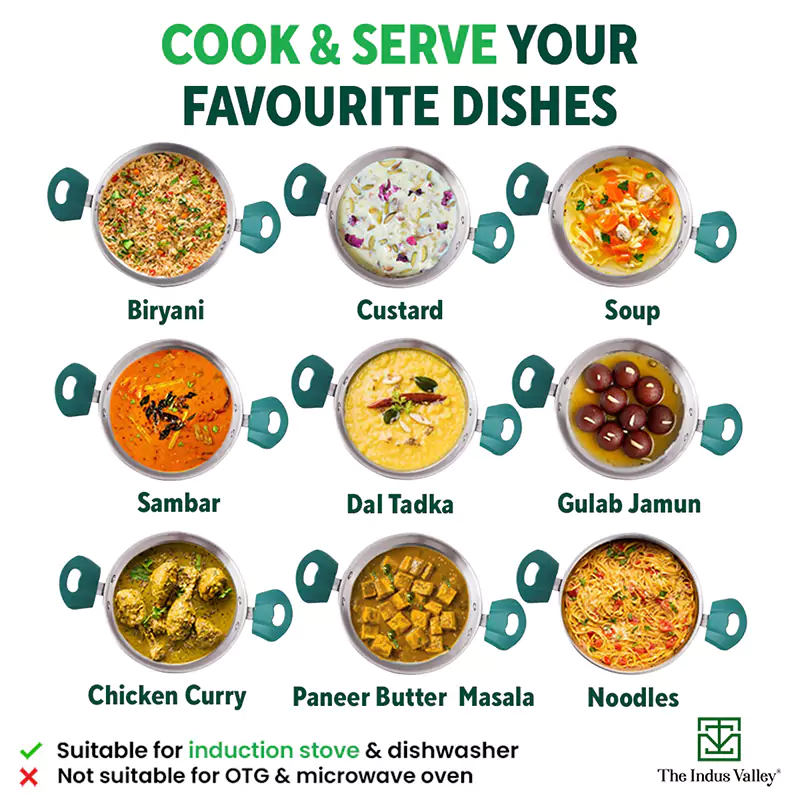 Tri-Steel Stainless Steel Biryani Pot+ Lid 1.5/2.3L, Premium Quality, Tri-ply (3 Layer) Bottom, Soft-touch Handles, 100% Toxin-free, Non-stick, Induction & Gas - Image 10