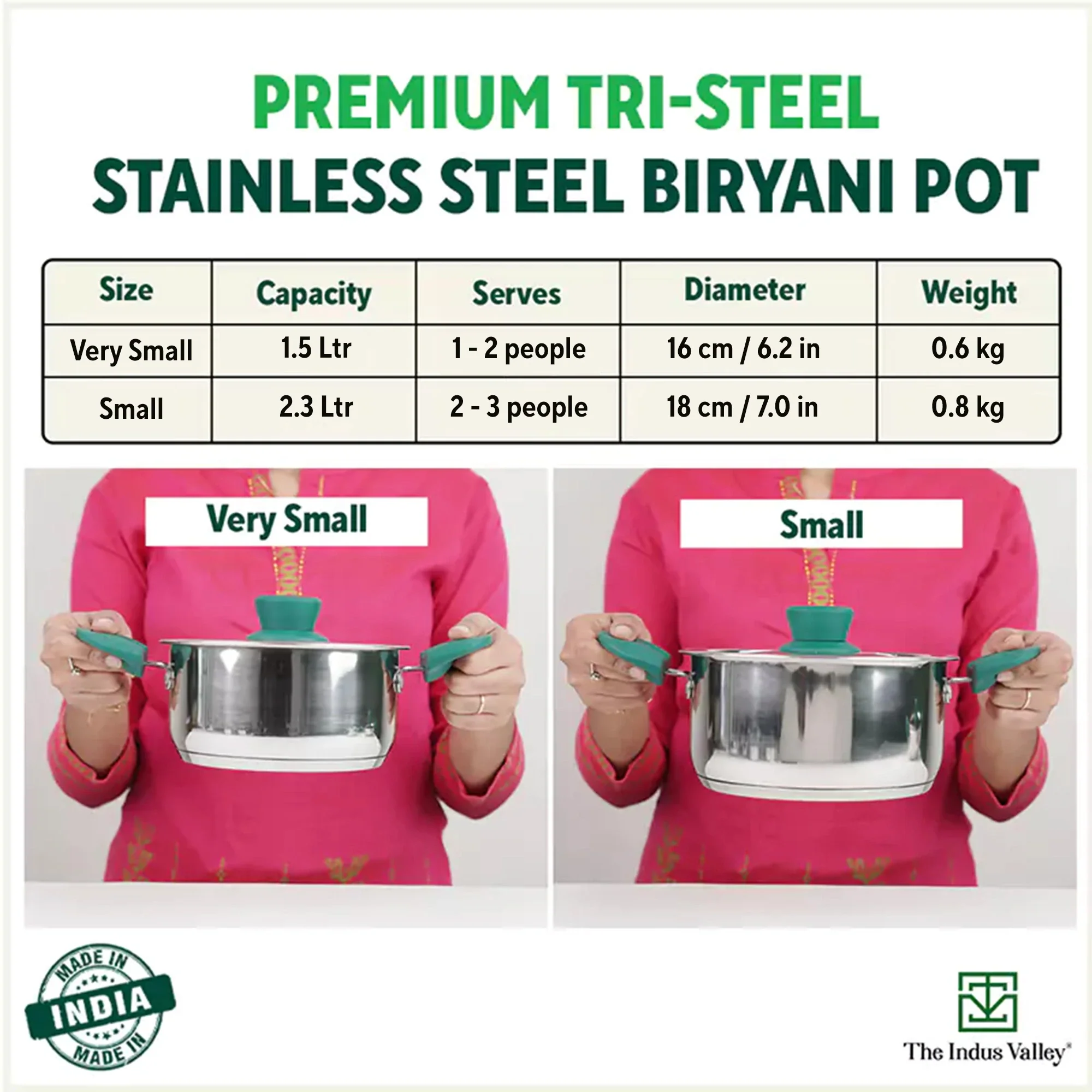 Tri-Steel Stainless Steel Biryani Pot+ Lid 1.5/2.3L, Premium Quality, Tri-ply (3 Layer) Bottom, Soft-touch Handles, 100% Toxin-free, Non-stick, Induction & Gas - Image 3