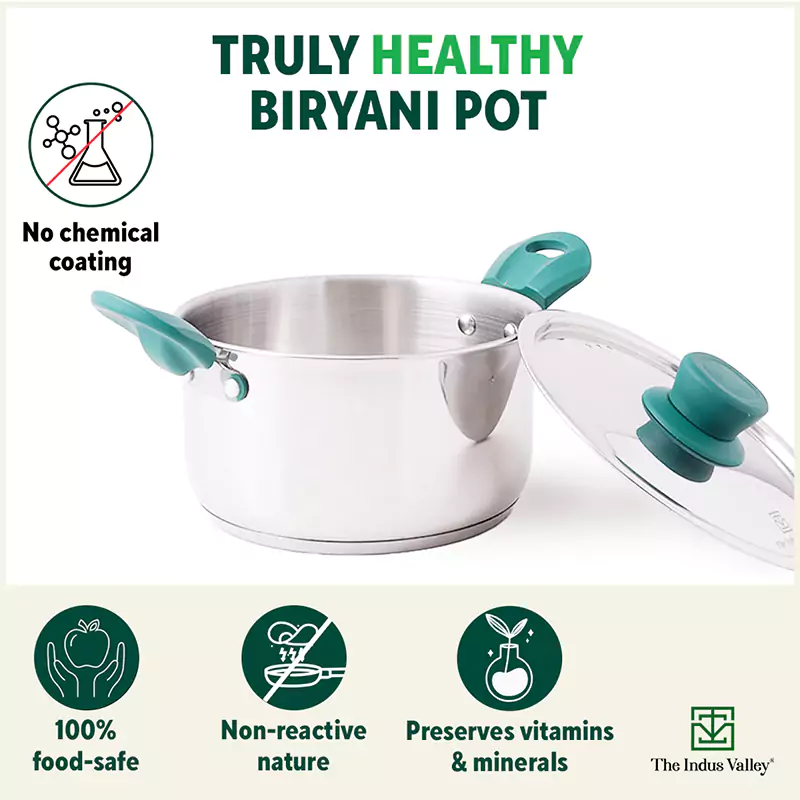Tri-Steel Stainless Steel Biryani Pot+ Lid 1.5/2.3L, Premium Quality, Tri-ply (3 Layer) Bottom, Soft-touch Handles, 100% Toxin-free, Non-stick, Induction & Gas - Image 4