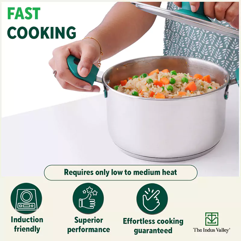 Tri-Steel Stainless Steel Biryani Pot+ Lid 1.5/2.3L, Premium Quality, Tri-ply (3 Layer) Bottom, Soft-touch Handles, 100% Toxin-free, Non-stick, Induction & Gas - Image 6