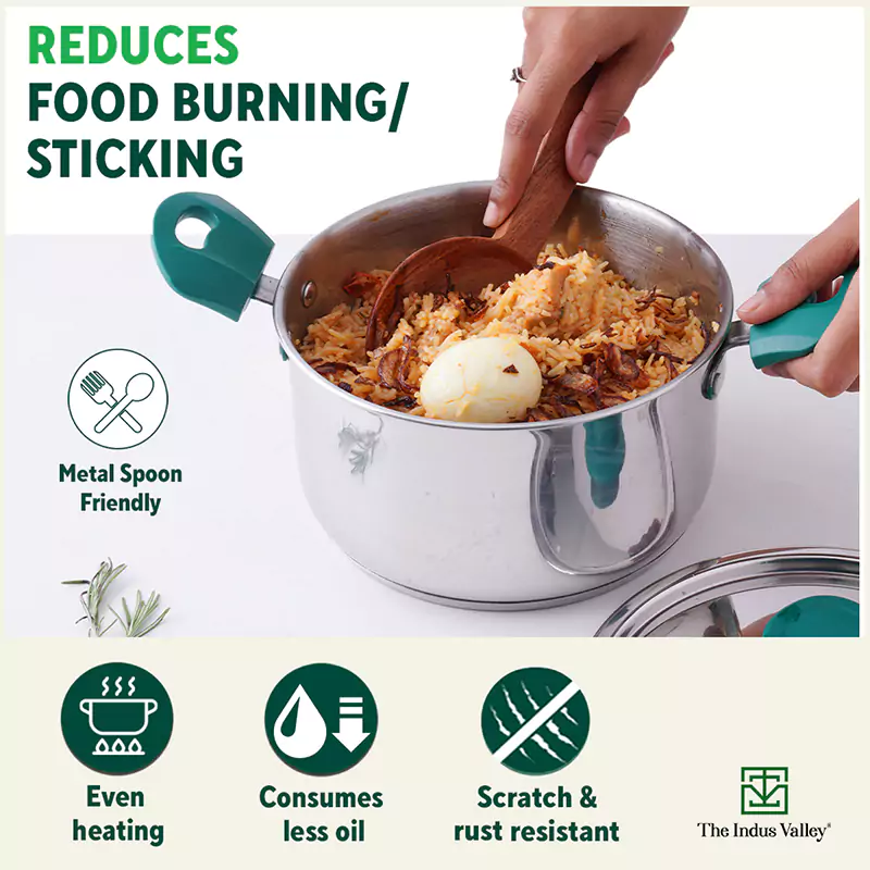 Tri-Steel Stainless Steel Biryani Pot+ Lid 1.5/2.3L, Premium Quality, Tri-ply (3 Layer) Bottom, Soft-touch Handles, 100% Toxin-free, Non-stick, Induction & Gas - Image 7