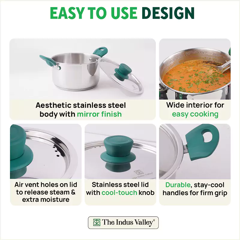 Tri-Steel Stainless Steel Biryani Pot+ Lid 1.5/2.3L, Premium Quality, Tri-ply (3 Layer) Bottom, Soft-touch Handles, 100% Toxin-free, Non-stick, Induction & Gas - Image 9