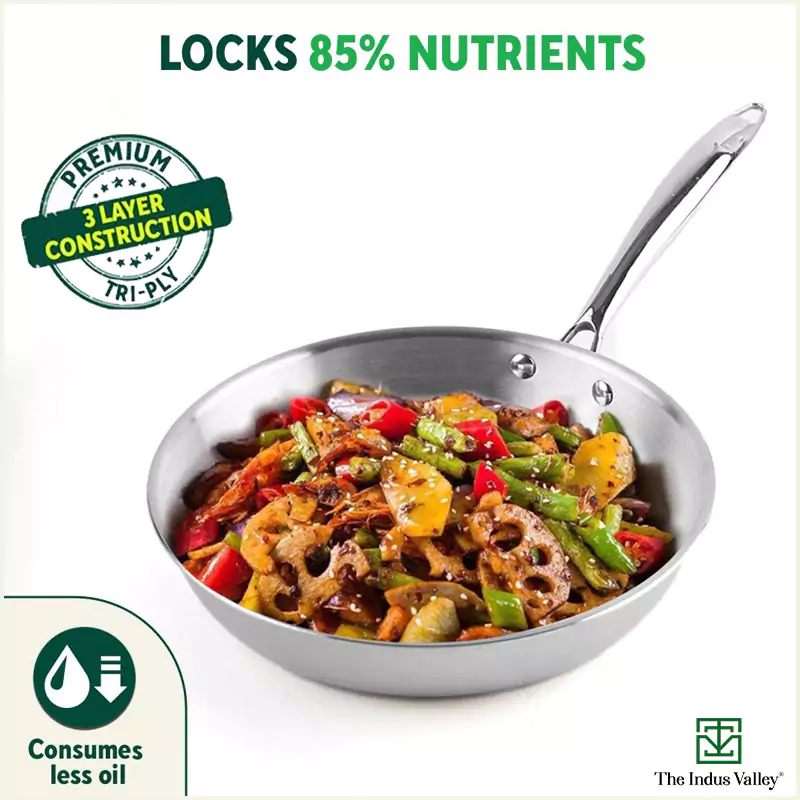 TurboCuk Tri-ply Stainless Steel Fry Pan 1.5/1.7/1.9L, Premium Quality, 3 Layer Thick Body, 100% Toxin-free, Non-stick, Induction & Gas, Free 110 Spatula, 22/24/26 cm - Image 5