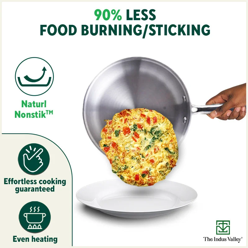 TurboCuk Tri-ply Stainless Steel Fry Pan 1.5/1.7/1.9L, Premium Quality, 3 Layer Thick Body, 100% Toxin-free, Non-stick, Induction & Gas, Free 110 Spatula, 22/24/26 cm - Image 8