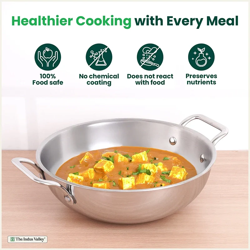 TurboCuk Tri-ply Stainless Steel Kadai 1.7/2.7/3.5L, Premium Quality, 3 Layer Thick Body, 100% Toxin-free, Non-stick, Induction & Gas, Free ₹ 110 Spatula - Image 4