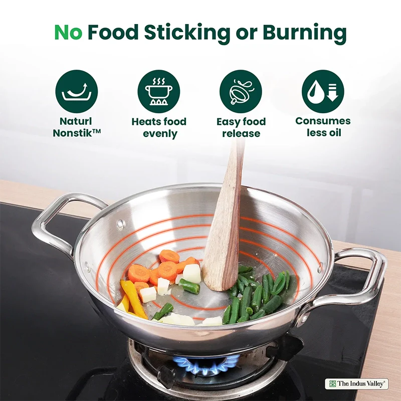 TurboCuk Tri-ply Stainless Steel Kadai 1.7/2.7/3.5L, Premium Quality, 3 Layer Thick Body, 100% Toxin-free, Non-stick, Induction & Gas, Free ₹ 110 Spatula - Image 5