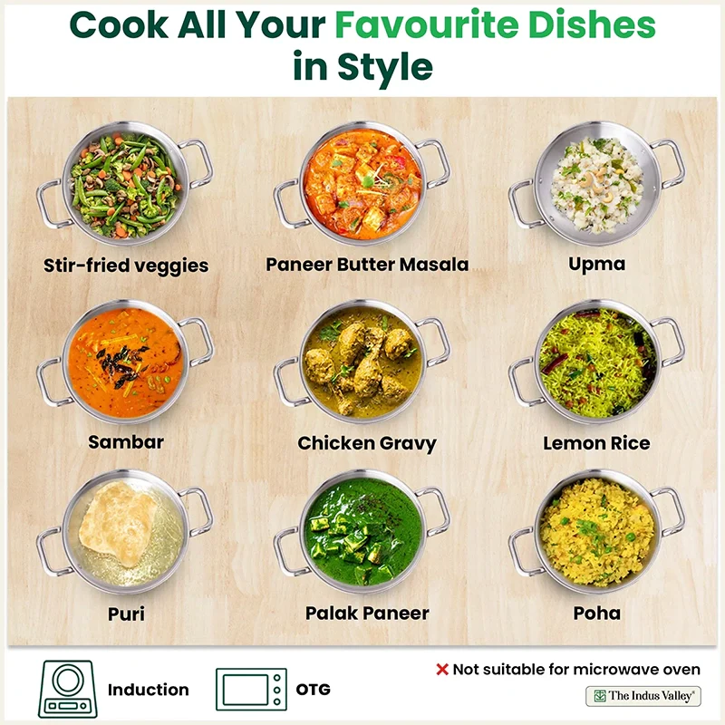 TurboCuk Tri-ply Stainless Steel Kadai 1.7/2.7/3.5L, Premium Quality, 3 Layer Thick Body, 100% Toxin-free, Non-stick, Induction & Gas, Free ₹ 110 Spatula - Image 9