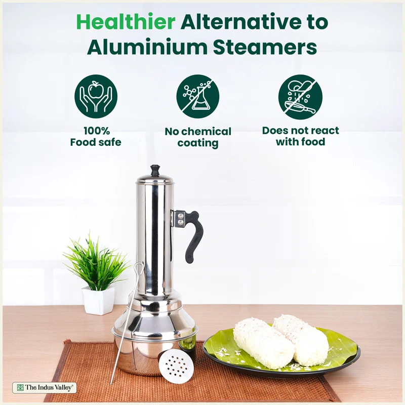 Stainless Steel Puttu Maker 1.2L , Premium Quality, 100% Toxin-free, Non-stick, Bakelite Handle, Induction & Gas - Image 3