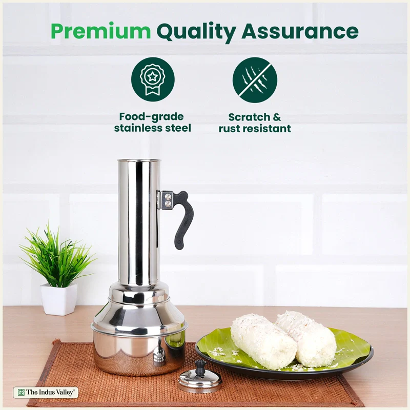 Stainless Steel Puttu Maker 1.2L , Premium Quality, 100% Toxin-free, Non-stick, Bakelite Handle, Induction & Gas - Image 4