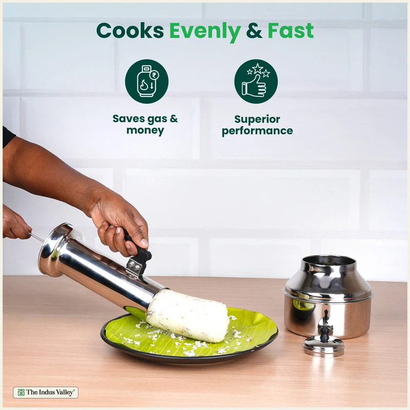 Stainless Steel Puttu Maker 1.2L , Premium Quality, 100% Toxin-free, Non-stick, Bakelite Handle, Induction & Gas - Image 5