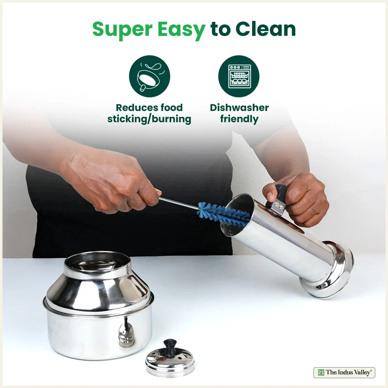 Stainless Steel Puttu Maker 1.2L , Premium Quality, 100% Toxin-free, Non-stick, Bakelite Handle, Induction & Gas - Image 6