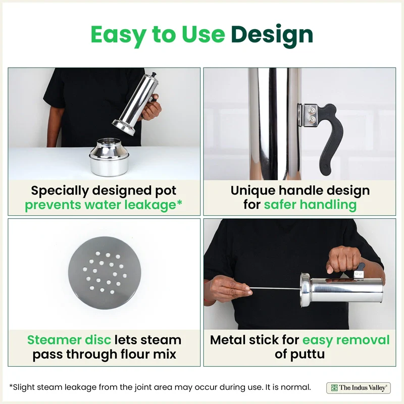 Stainless Steel Puttu Maker 1.2L , Premium Quality, 100% Toxin-free, Non-stick, Bakelite Handle, Induction & Gas - Image 7
