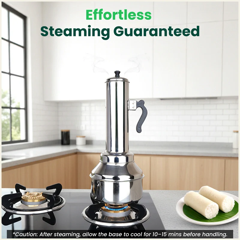 Stainless Steel Puttu Maker 1.2L , Premium Quality, 100% Toxin-free, Non-stick, Bakelite Handle, Induction & Gas - Image 8