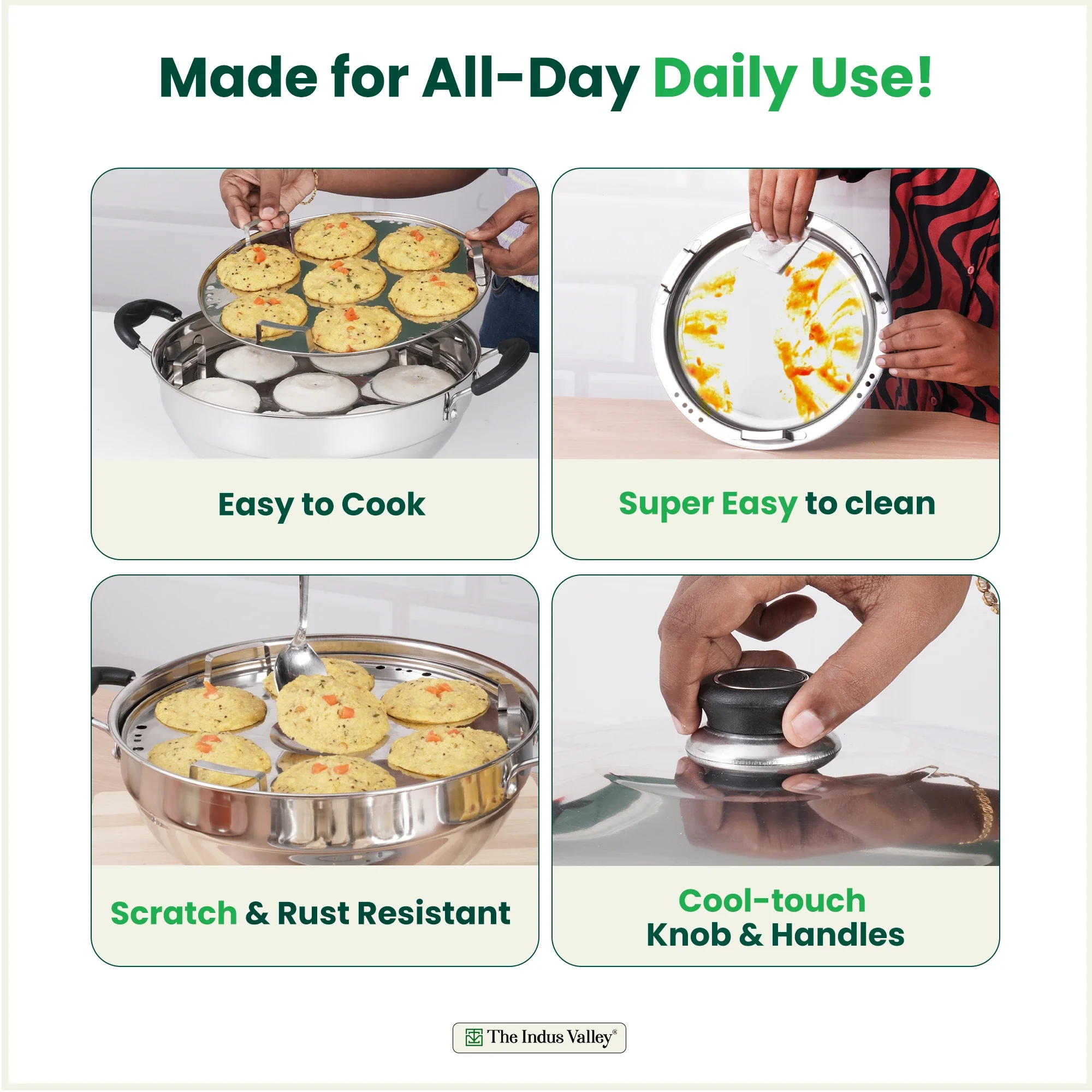 14 Pit Tri-Steel Multi Pot 4.2L Premium Stainless Steel Idli/ Dhokla/ Momo Maker/ Veg Steaming Set, Tri-ply Induction Bottom, 5 Plates - Image 6