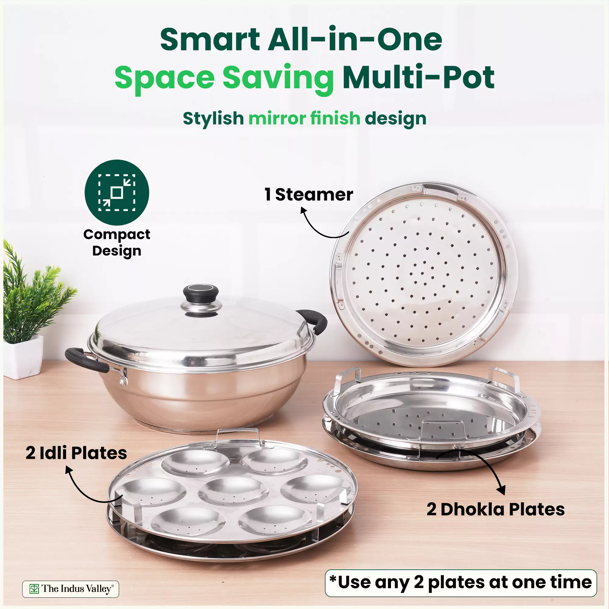 14 Pit Tri-Steel Multi Pot 4.2L Premium Stainless Steel Idli/ Dhokla/ Momo Maker/ Veg Steaming Set, Tri-ply Induction Bottom, 5 Plates - Image 7