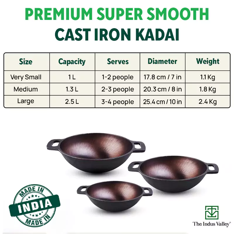 Super Smooth Cast Iron Kadai 1/1.3L (Wok Model), Pre-seasoned, Naturally Nonstick, 100% Pure, Toxin-free - Image 3