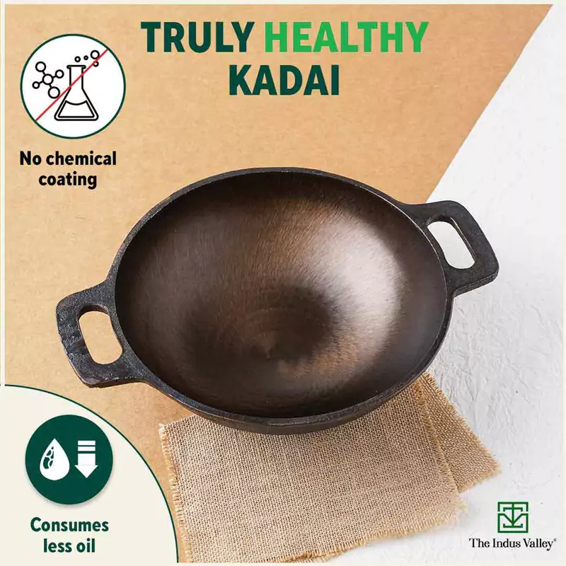 Super Smooth Cast Iron Kadai 1/1.3L (Wok Model), Pre-seasoned, Naturally Nonstick, 100% Pure, Toxin-free - Image 4