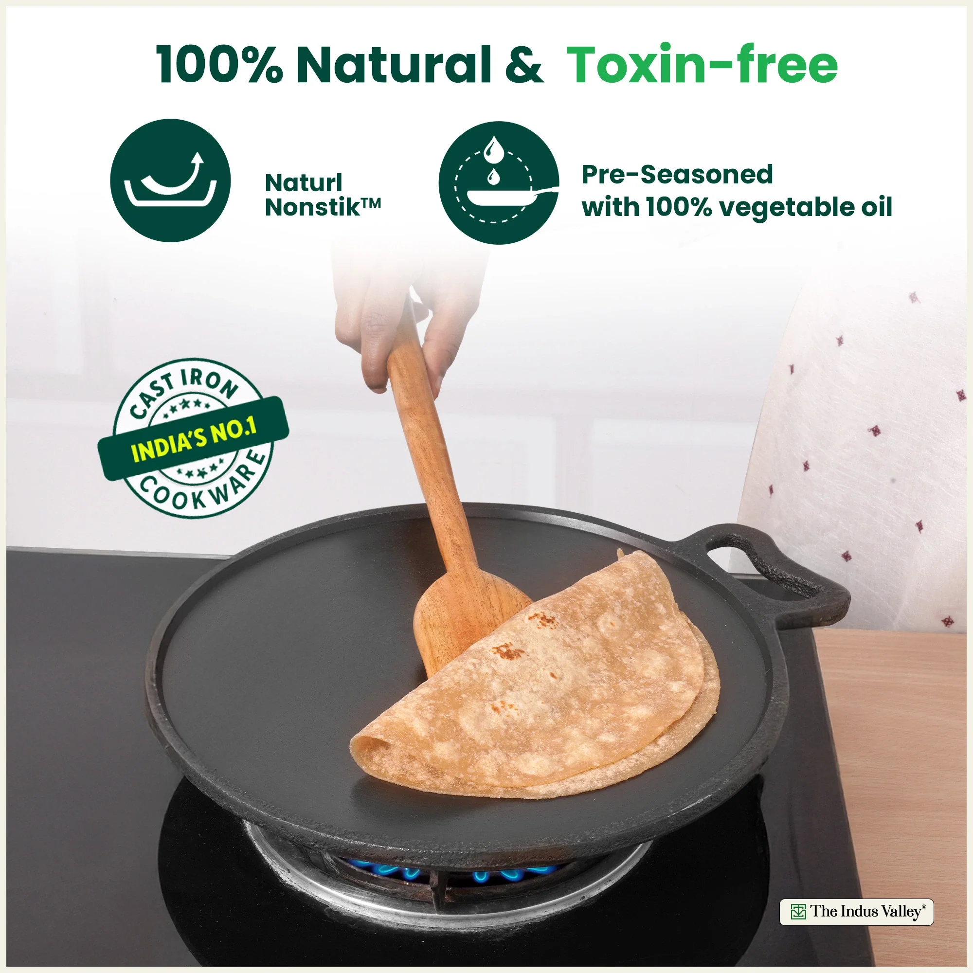 Super Smooth Cast Iron Tawa 27.9cm, Pre-seasoned, 100% Pure, Toxin-free, Induction 2.7 kg - Image 4