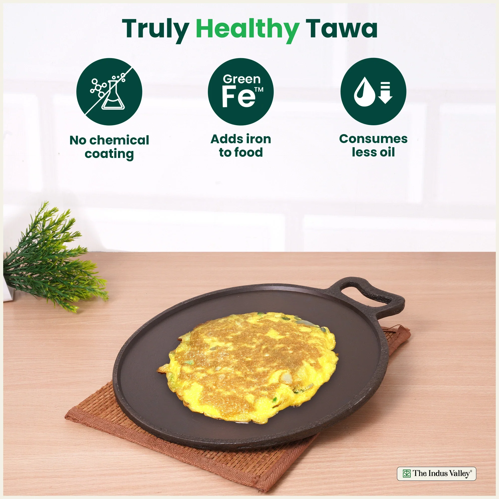Super Smooth Cast Iron Tawa 26.7/30.2cm, Pre-seasoned, Naturally Nonstick, 100% Pure, Toxin-free, Gas & Induction, Free 110 Spatula - Image 4