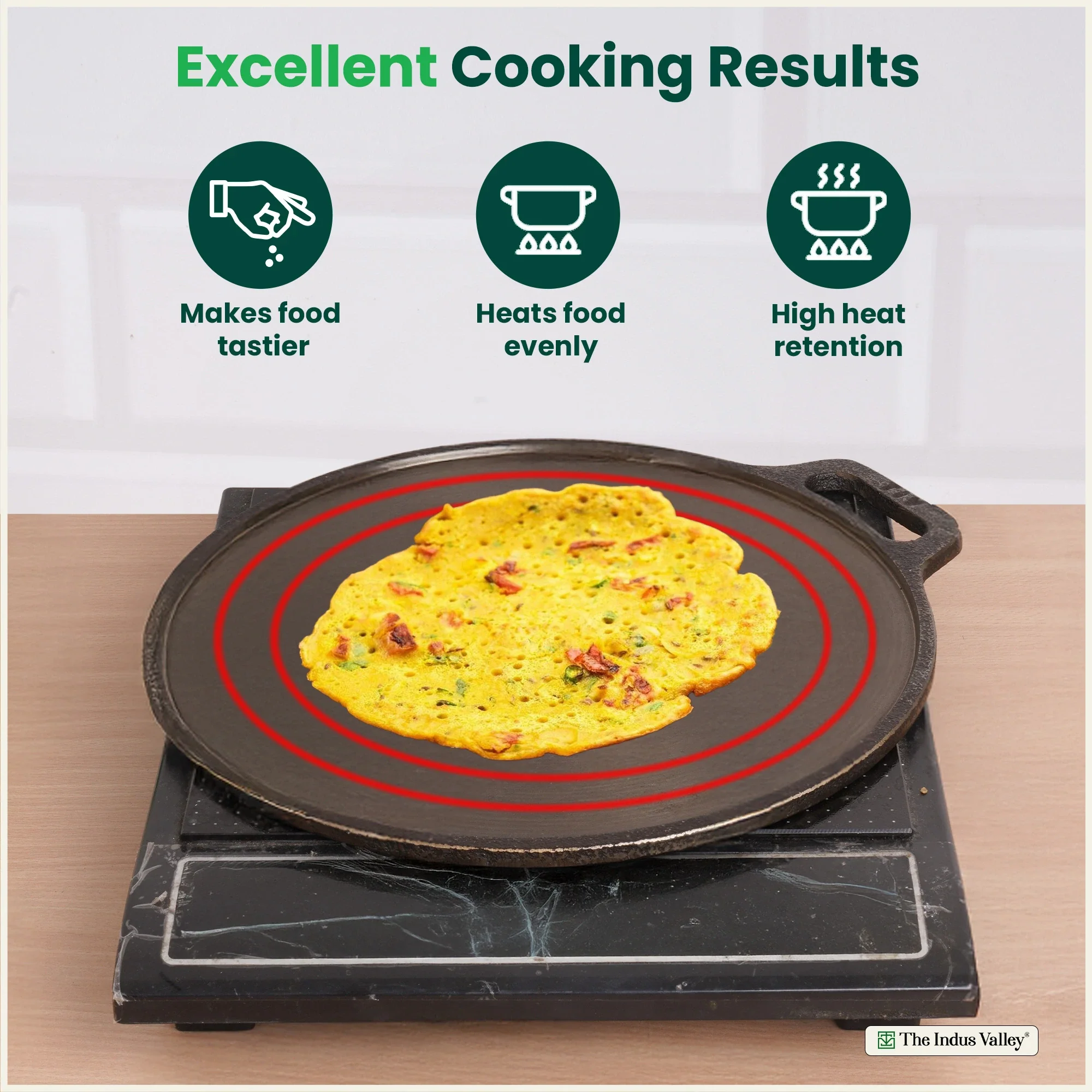 Super Smooth Cast Iron Tawa 26.7/30.2cm, Pre-seasoned, Naturally Nonstick, 100% Pure, Toxin-free, Gas & Induction, Free 110 Spatula - Image 6