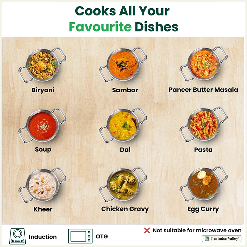 Tri-ply Stainless Steel Biryani Pot/ Casserole/ Sauce Pot with Steel Lid 2.3L Premium Quality, 3 Layer Thick Body and 5-ply Bottom, 100% Toxin-free, Non-stick, Induction & Gas 18cm - Image 10