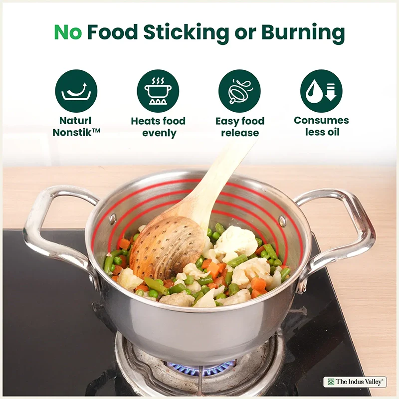 Tri-ply Stainless Steel Biryani Pot/ Casserole/ Sauce Pot with Steel Lid 2.3L Premium Quality, 3 Layer Thick Body and 5-ply Bottom, 100% Toxin-free, Non-stick, Induction & Gas 18cm - Image 6