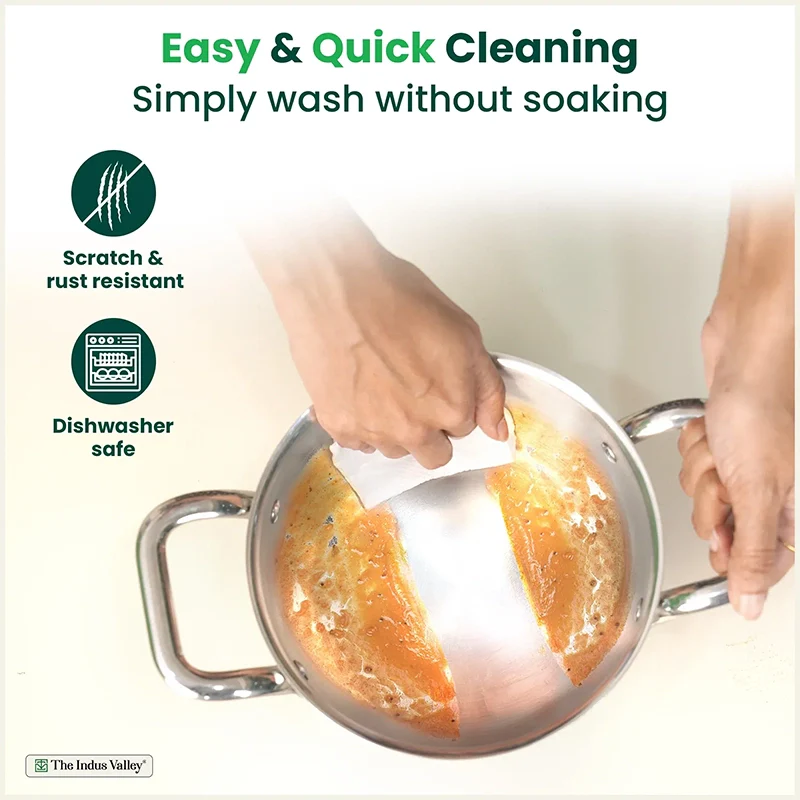 Tri-ply Stainless Steel Biryani Pot/ Casserole/ Sauce Pot with Steel Lid 2.3L Premium Quality, 3 Layer Thick Body and 5-ply Bottom, 100% Toxin-free, Non-stick, Induction & Gas 18cm - Image 7