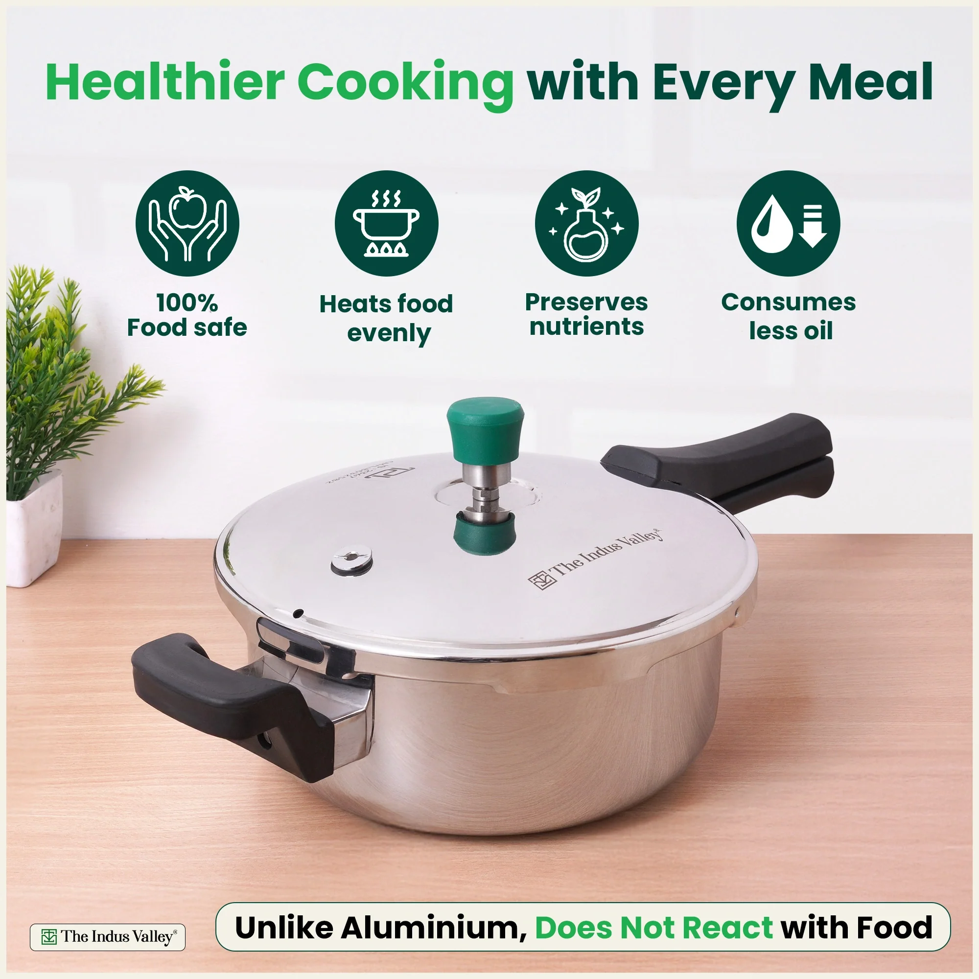 Tri-ply Stainless Steel Pressure Pan 3.5/5L, Premium Quality, 3 Layer Thick Body, Heavy Bottom, 100% Food-safe, ISI Certified, Induction & Gas - Image 4