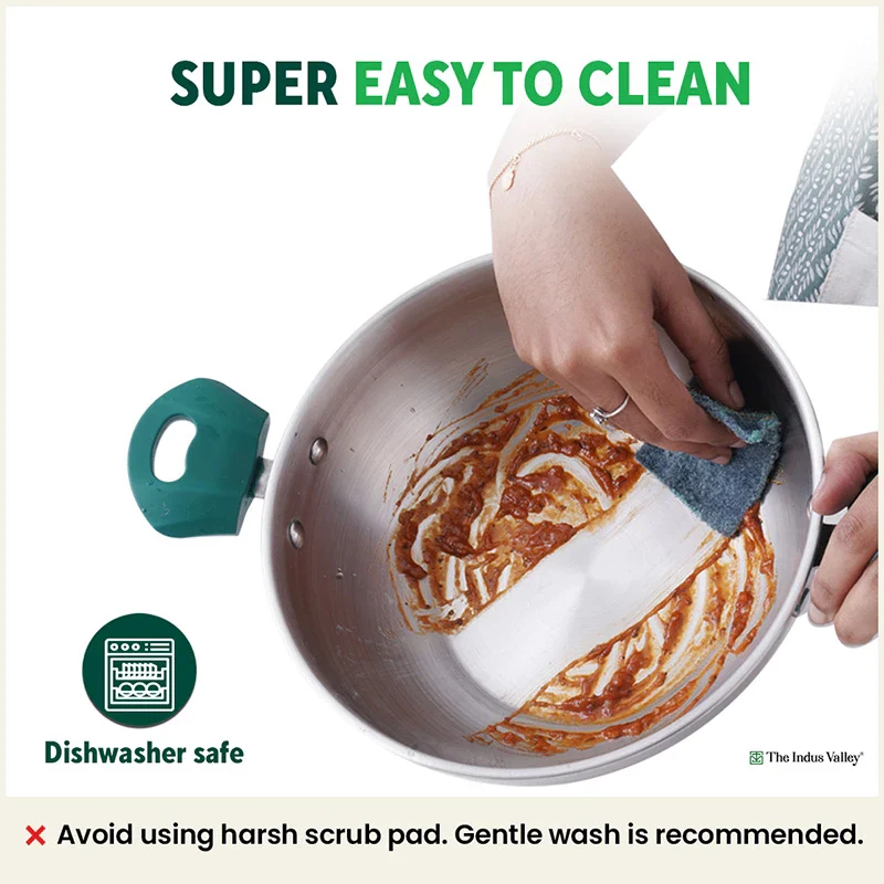 Tri-Steel Stainless Steel Cookware Set: Kadai with Lid(22cm)+ Frypan(22cm), Premium Quality, Tri-ply (3 Layer) Bottom, Soft-touch Handles, 100% Toxin-free, Non-stick, Induction & Gas - Image 9