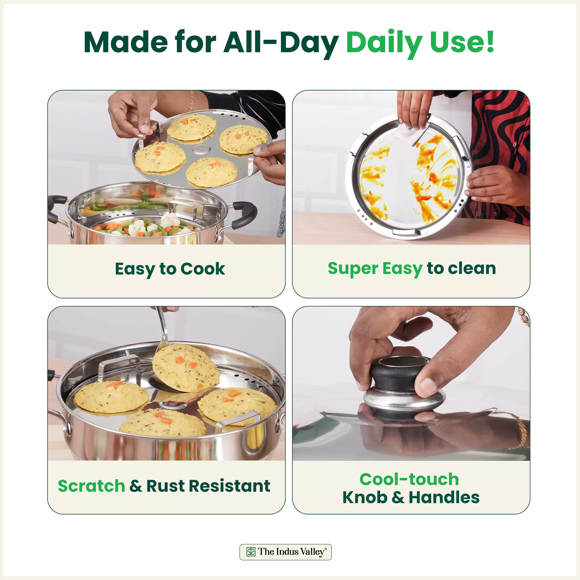 8 Pit Tri-Steel Multi Pot 3L Premium Stainless Steel Idli/ Dhokla/ Momo Maker/ Veg Steaming Set, Tri-ply Induction Bottom, 5 Plates - Image 8