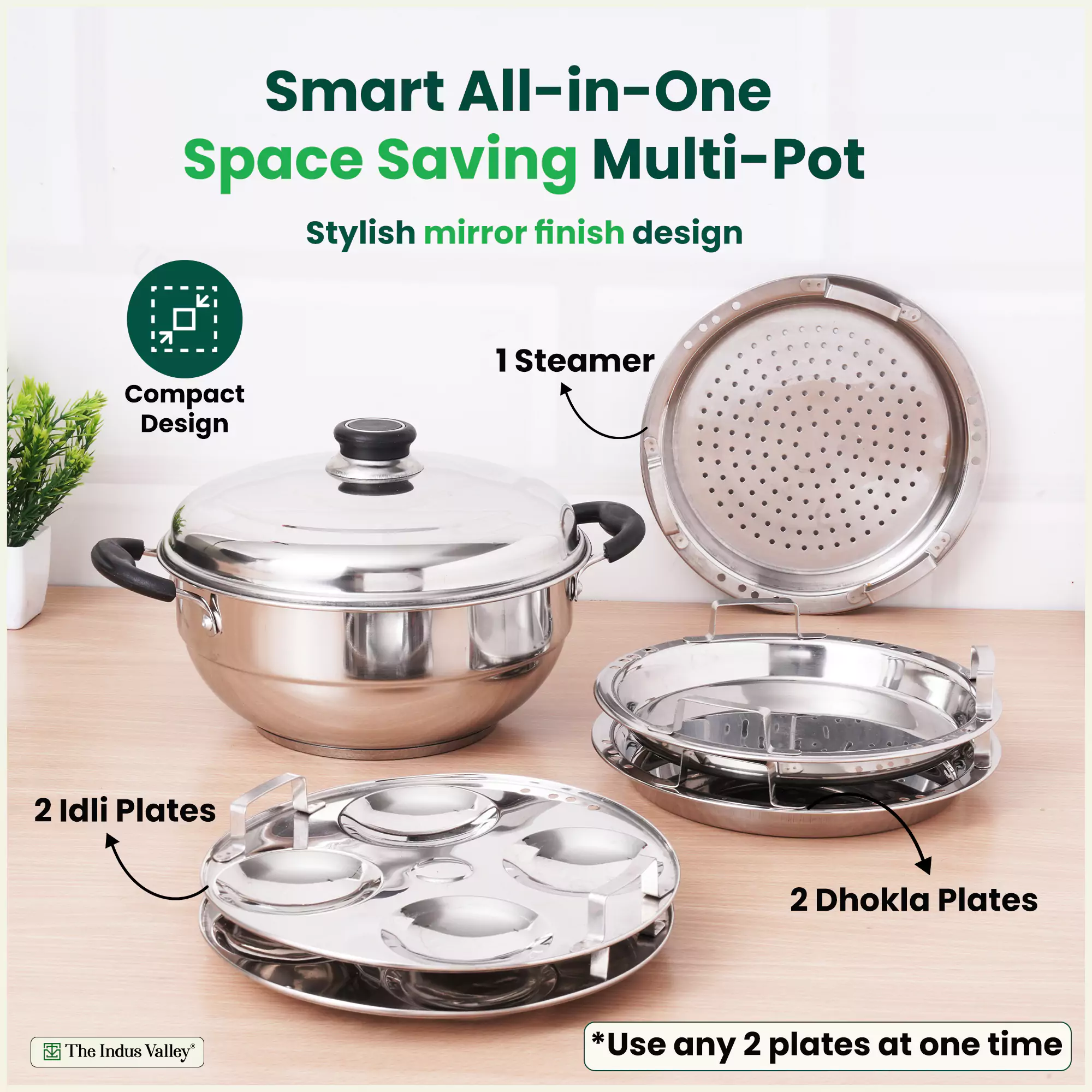 8 Pit Tri-Steel Multi Pot 3L Premium Stainless Steel Idli/ Dhokla/ Momo Maker/ Veg Steaming Set, Tri-ply Induction Bottom, 5 Plates - Image 9