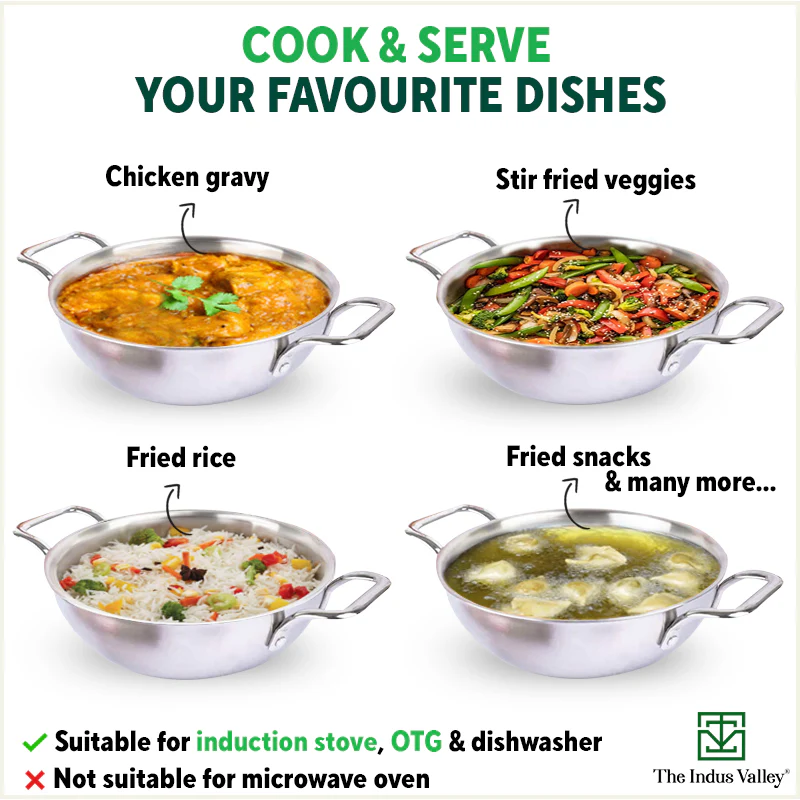 TurboCuk Tri-ply Stainless Steel Kadai 1.7/2.7/4L, Premium 3 Layer Body, Induction, Non-stick - Image 12