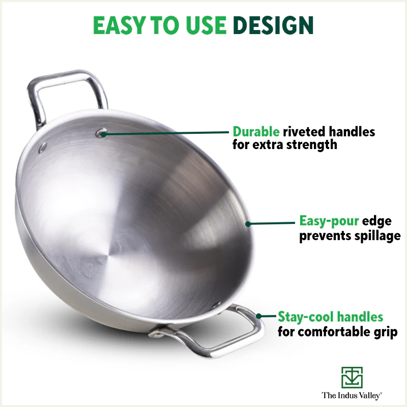 TurboCuk Tri-ply Stainless Steel Kadai 1.7/2.7/4L, Premium 3 Layer Body, Induction, Non-stick - Image 6