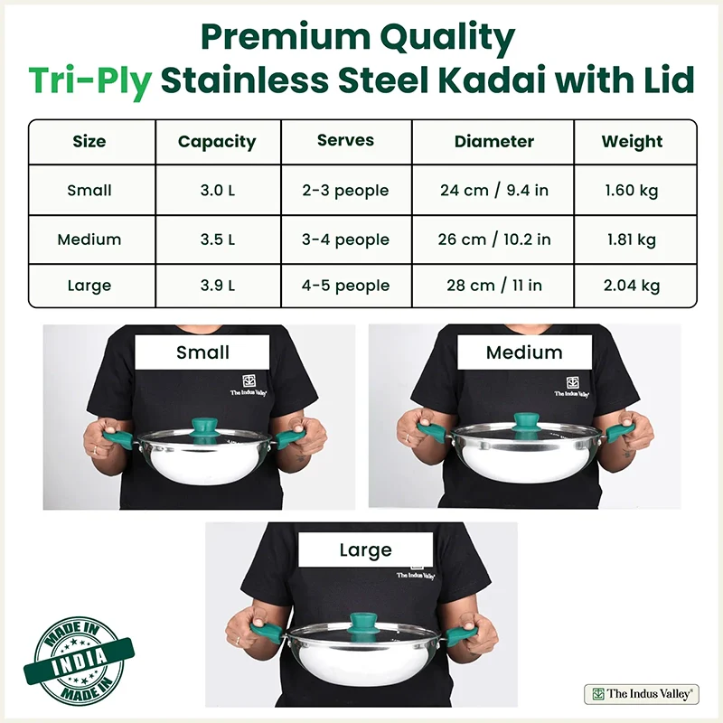 TurboCuk Tri-ply Stainless Steel Kadai/Kadhai 3/3.5/3.9 L | Premium 3 Layer Body | Cool-touch Handles | Induction friendly Cookware | Non-stick For Kitchen Uses - Image 3