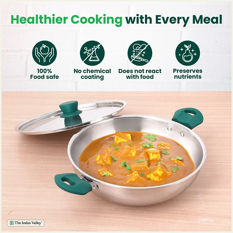 TurboCuk Tri-ply Stainless Steel Kadai/Kadhai 3/3.5/3.9 L | Premium 3 Layer Body | Cool-touch Handles | Induction friendly Cookware | Non-stick For Kitchen Uses - Image 4