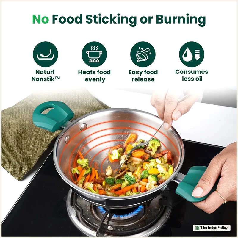 TurboCuk Tri-ply Stainless Steel Kadai/Kadhai 3/3.5/3.9 L | Premium 3 Layer Body | Cool-touch Handles | Induction friendly Cookware | Non-stick For Kitchen Uses - Image 6