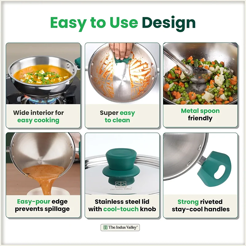 TurboCuk Tri-ply Stainless Steel Wok Kadai 1.3/3L, Premium Quality, 3 Layer Thick Body, 100% Toxin-free, Non-stick, 18/20/22/24/26 cm - Image 10