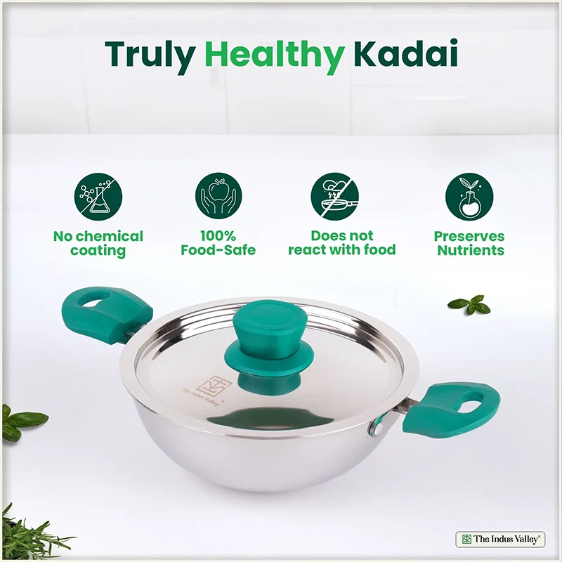 TurboCuk Tri-ply Stainless Steel Wok Kadai 1.3/3L, Premium Quality, 3 Layer Thick Body, 100% Toxin-free, Non-stick, 18/20/22/24/26 cm - Image 4