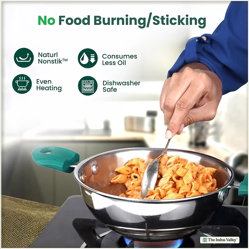 TurboCuk Tri-ply Stainless Steel Wok Kadai 1.3/3L, Premium Quality, 3 Layer Thick Body, 100% Toxin-free, Non-stick, 18/20/22/24/26 cm - Image 6
