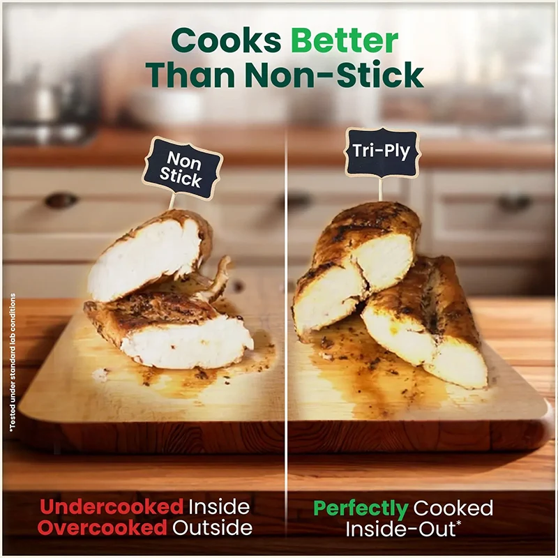 TurboCuk Tri-ply Stainless Steel Wok Kadai 1.3/3L, Premium Quality, 3 Layer Thick Body, 100% Toxin-free, Non-stick, 18/20/22/24/26 cm - Image 8